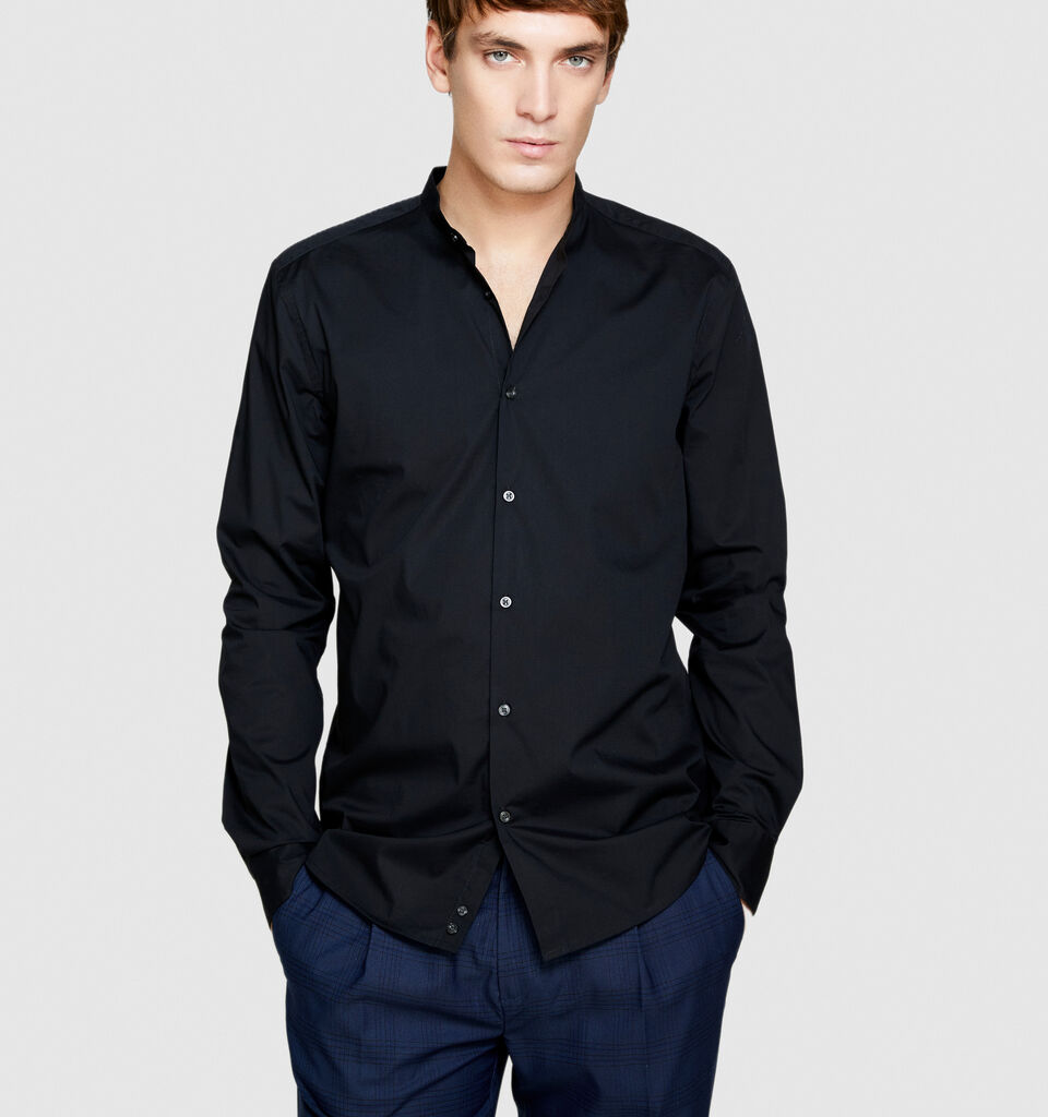 Mandarin collar shirt - men's slim fit shirts - Black | Sisley image number 4